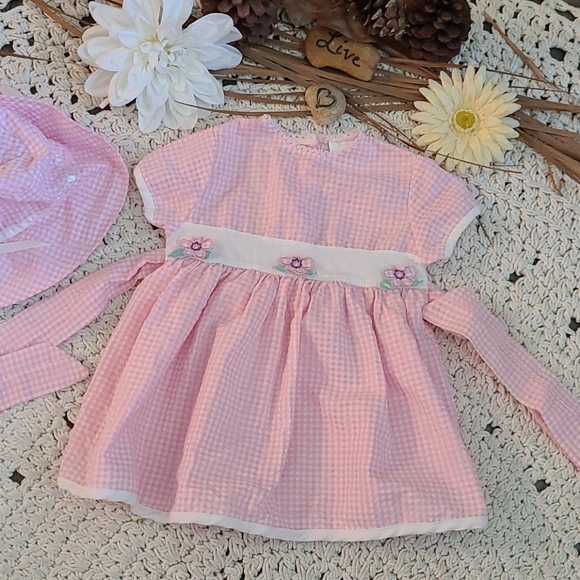 BEAUTIFUL SUMMER 18 MONTHS DRESS / HAT PINK WHITE - Picture 10 of 16